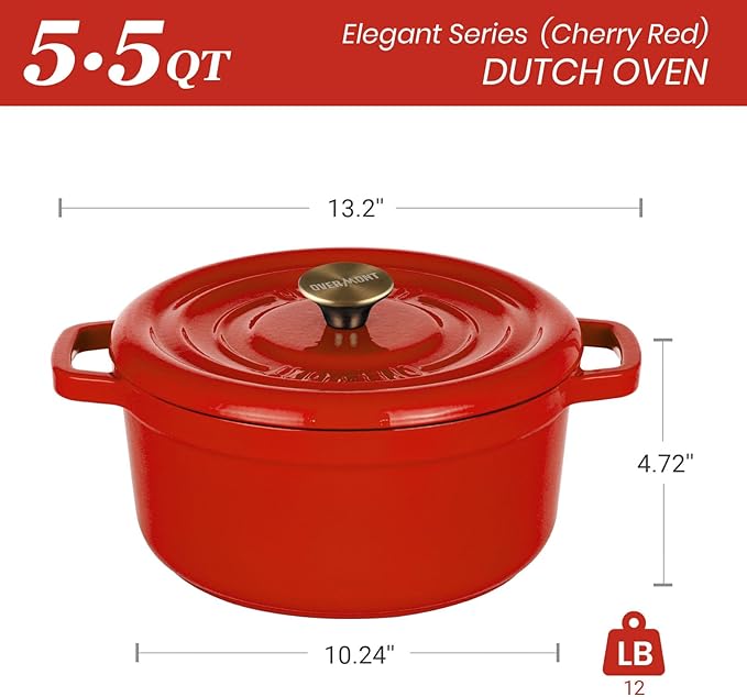 Overmont 5QT Enameled Cast Iron Dutch Oven