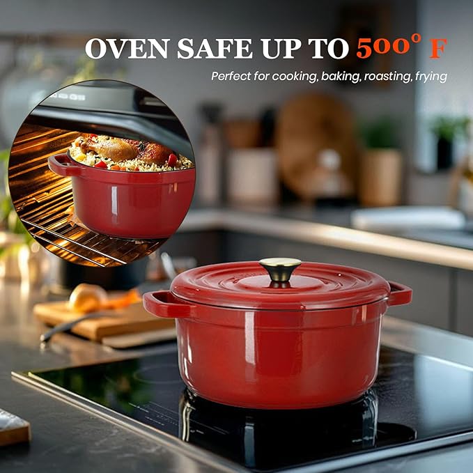 Overmont 5QT Enameled Cast Iron Dutch Oven