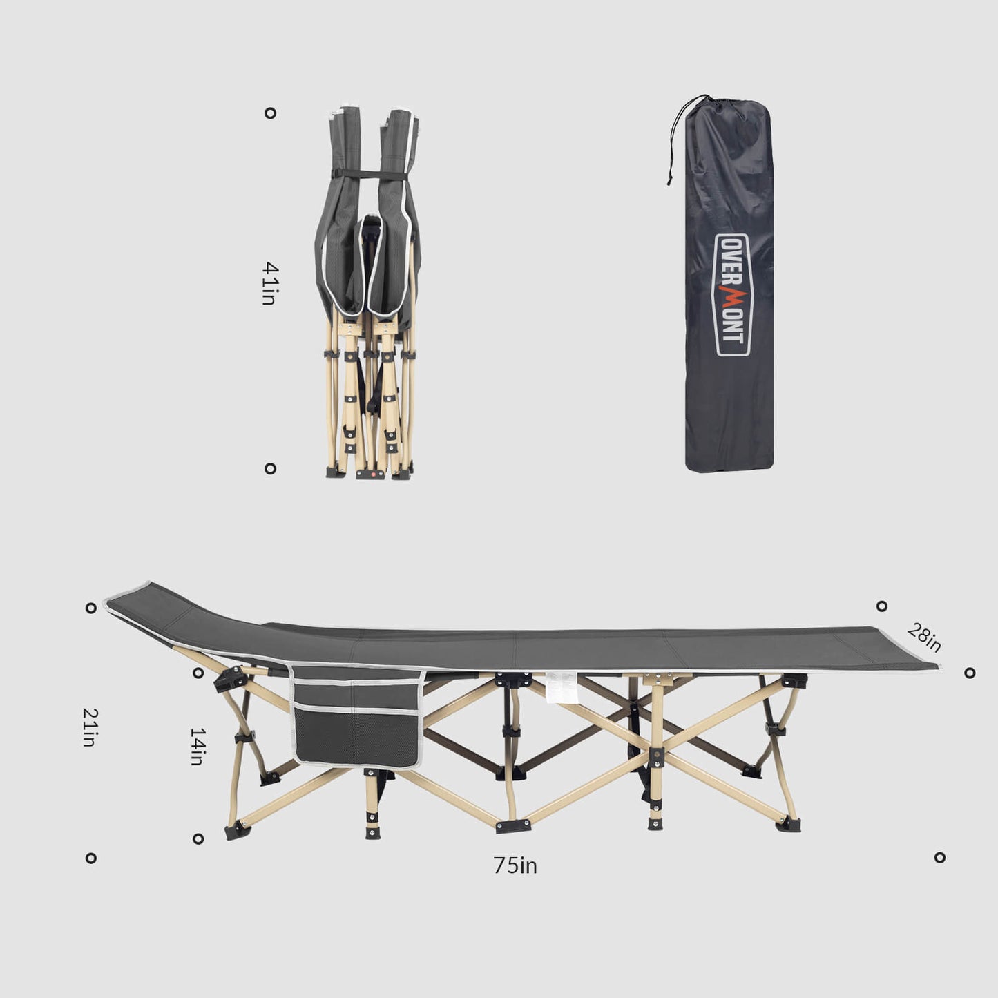 grey folding sleeping cot size